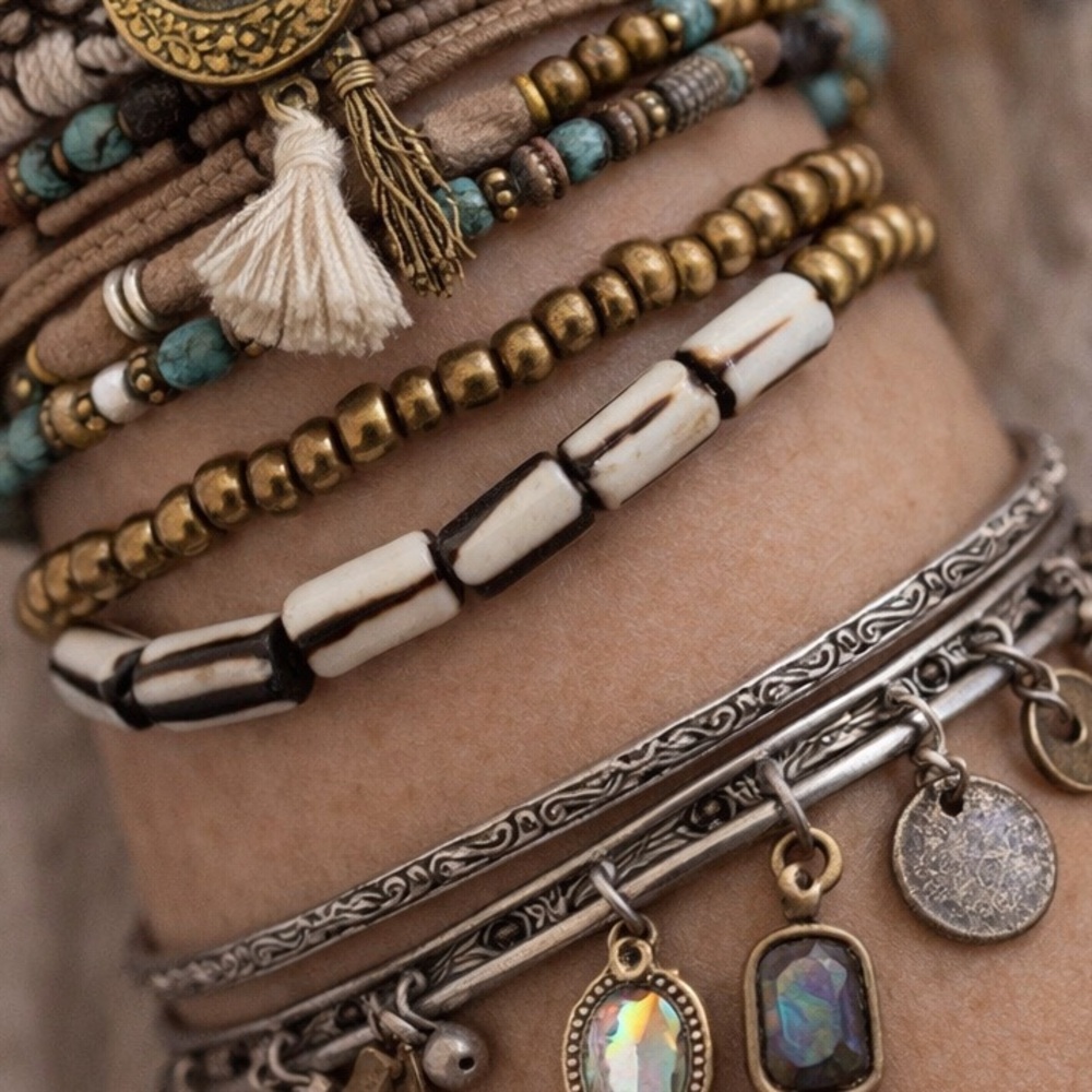 NEW Kenyan Bracelet – Gold Tone Beaded Fair Trade – Stretch